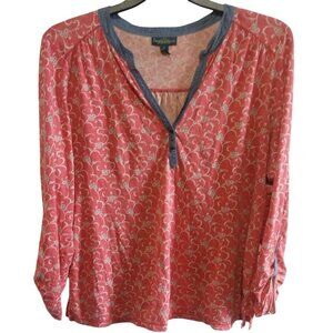 Lauren Jeans Co. Ralph Lauren XL Red & White Floral Long Sleeve Cotton Blouse